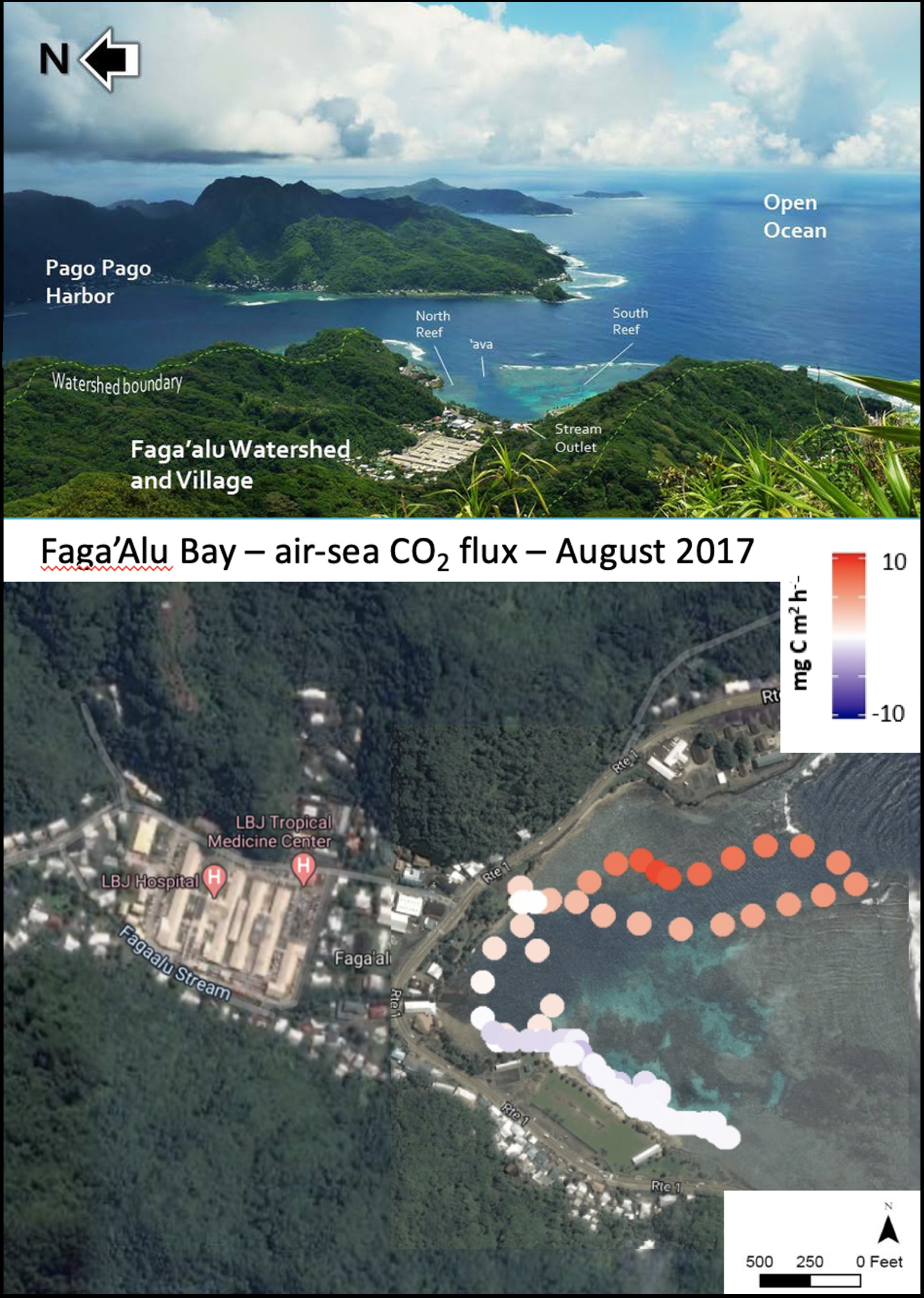 Faga'Alu-Bay- Air-Sea CO2 Flux Augsut 2017 island and ocean.